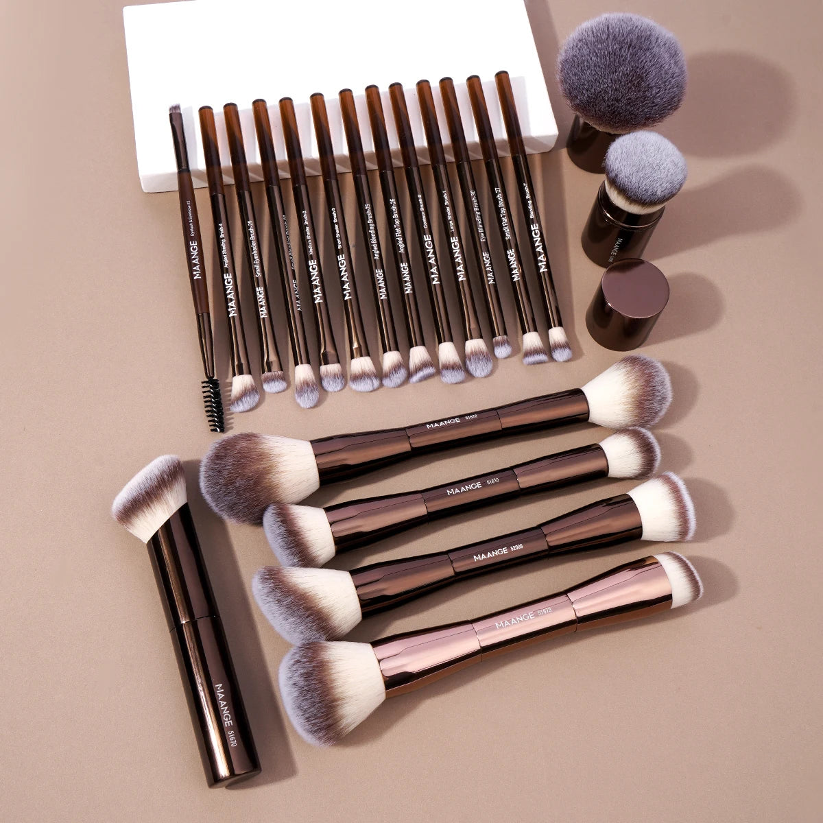 Set de 20 Pinceaux de Maquillage Professionnels – Double Embout pour Fond de Teint, Correcteur, Blush et Ombres à Paupières